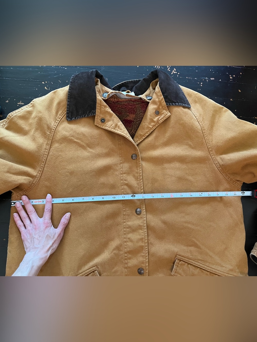 Vintage LL Bean Sherpa Lined Aztec Duster Coat Canvas Chore Rancher Tan Trench - Picture 12 of 16